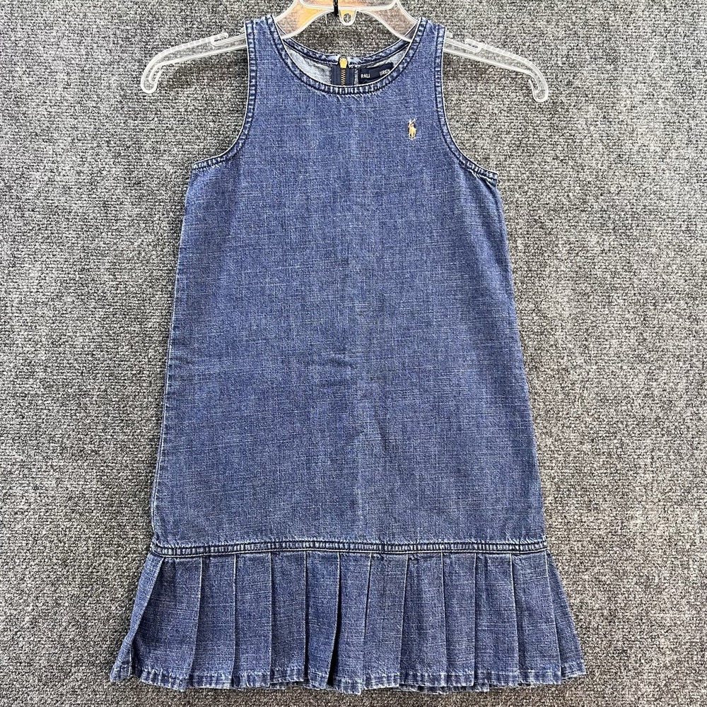 VTG Ralph Lauren Denim Dropped Waist Jumper Dress Girls 6X Sleeveless Classic